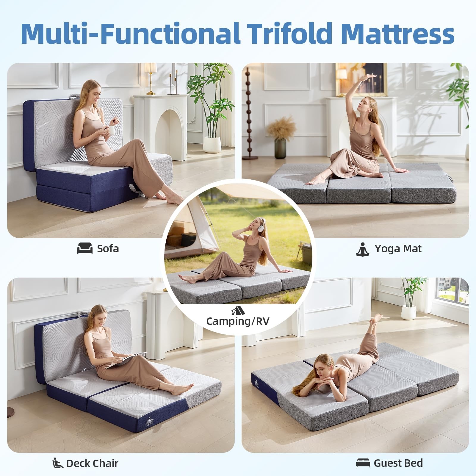 Cooling Foldable Mattress, 6 Inch Memory Foam Mattress/Topper with Cold Breat…