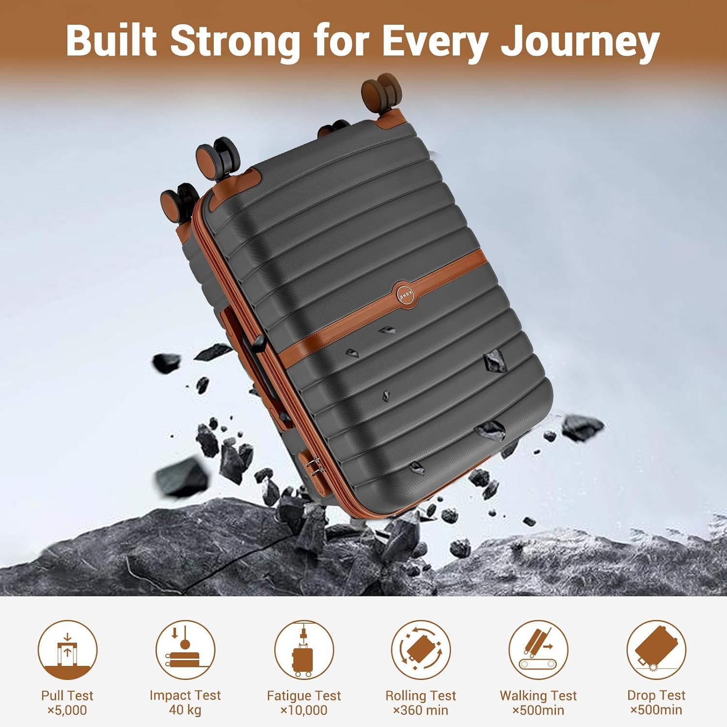 22″ Expandable Carry-On Luggage with Spinner Wheels & Lock – Grey/Brown