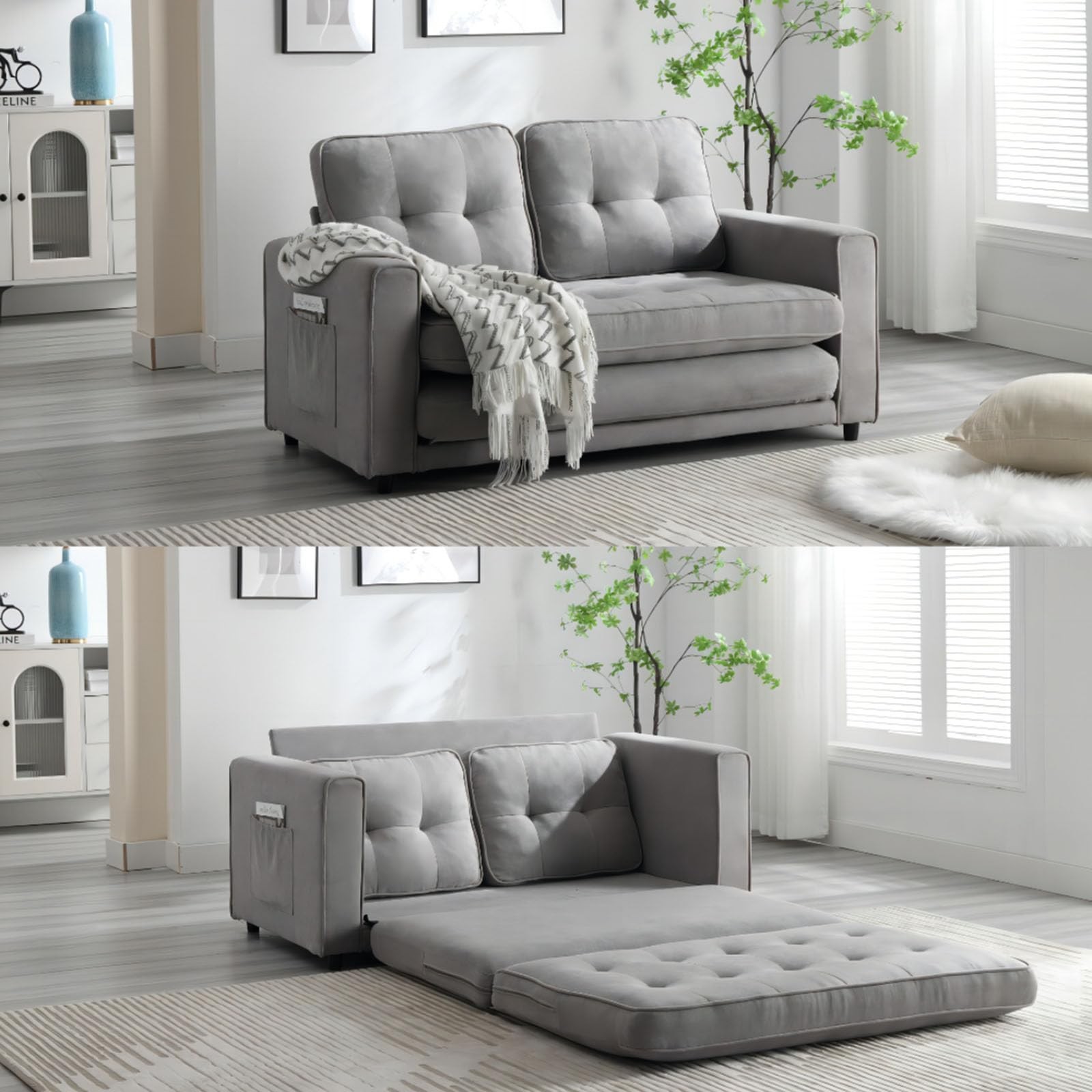 MWrouqfur Folding Futon Sleeper Sofa with Pull Out Couch Bed,Modern Grey