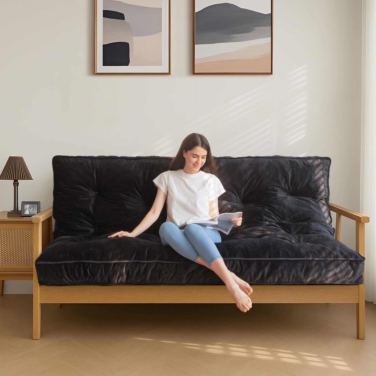 MAXYOYO 6 Futon Mattress Full Size, Velvet Thick Futons Sofa Couch Bed, Versatil