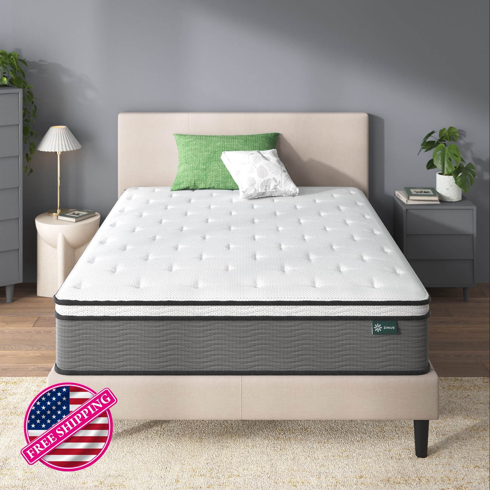 Zinus 12″ Queen Size Pressure Relief Hybrid Mattress Comfort Foam Pocket Springs