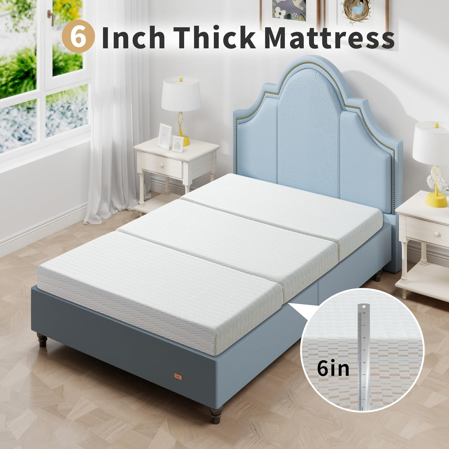 Portable 6″ Tri-Folding Queen Memory Foam Mattress with Washable Cover & Storage
