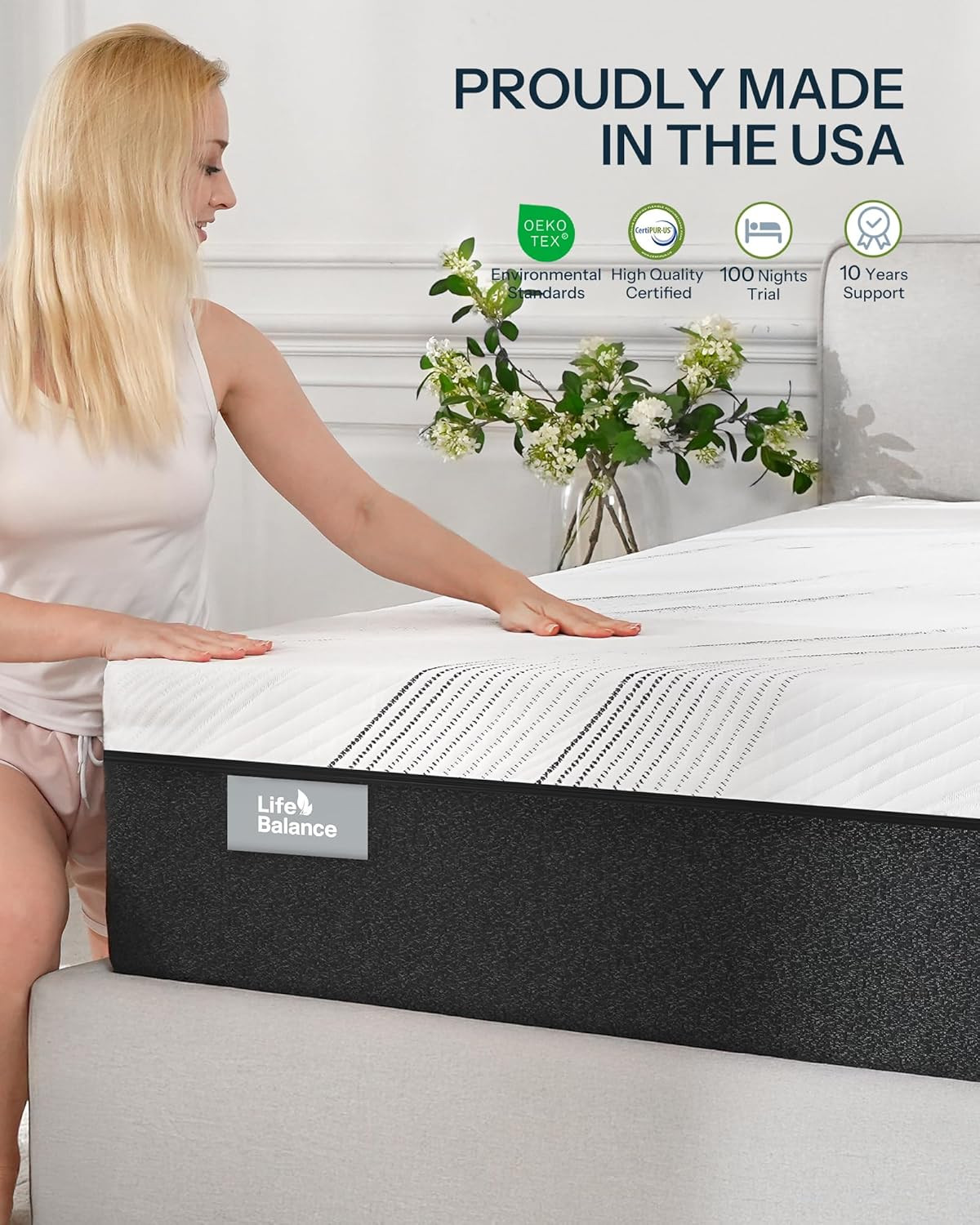 12″ Queen Hybrid Mattress – Copper Gel Memory Foam, Hypoallergenic & Odorless