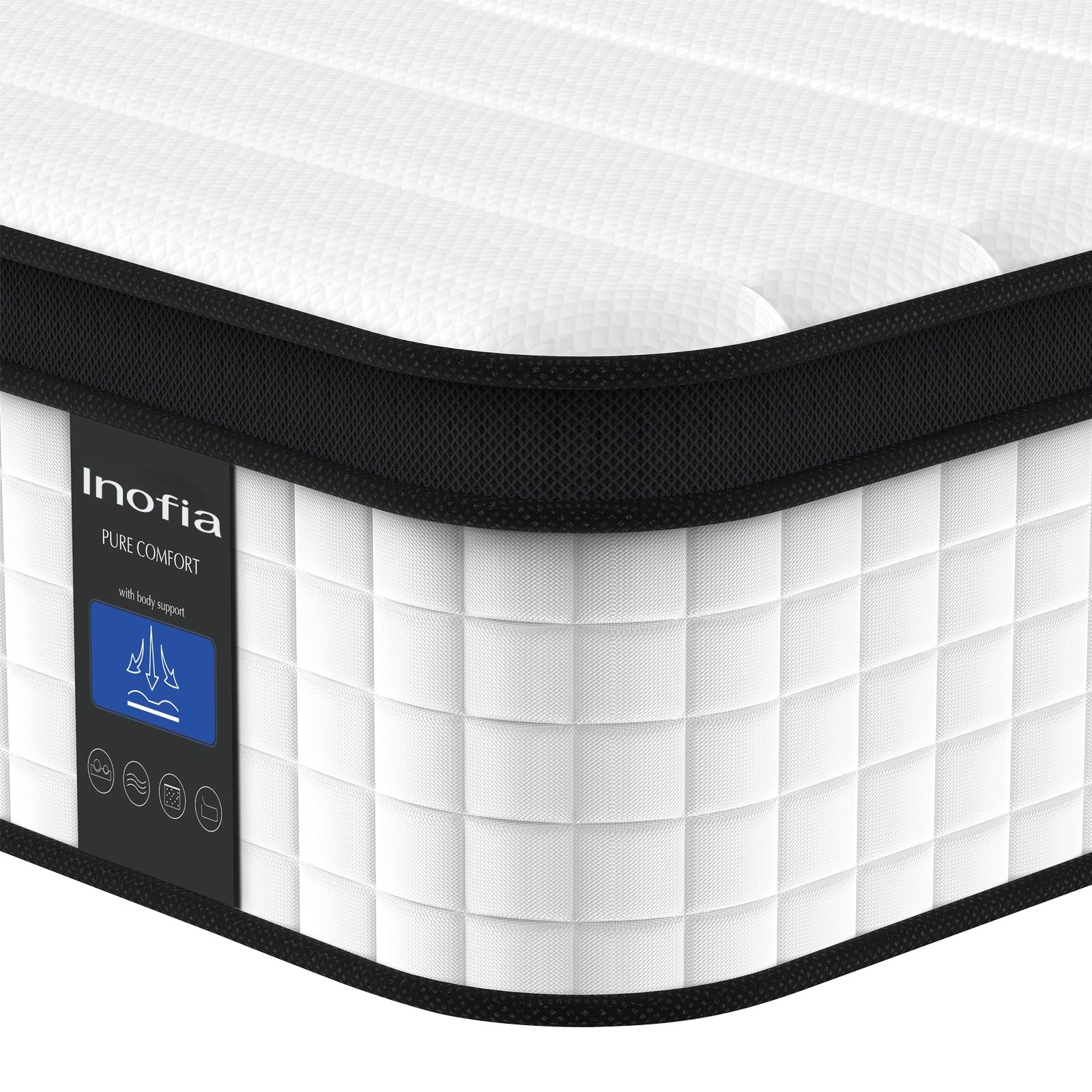 Queen Mattress, 12 Inch Hybrid Innerspring Double Mattress Cool Bed with Brea…