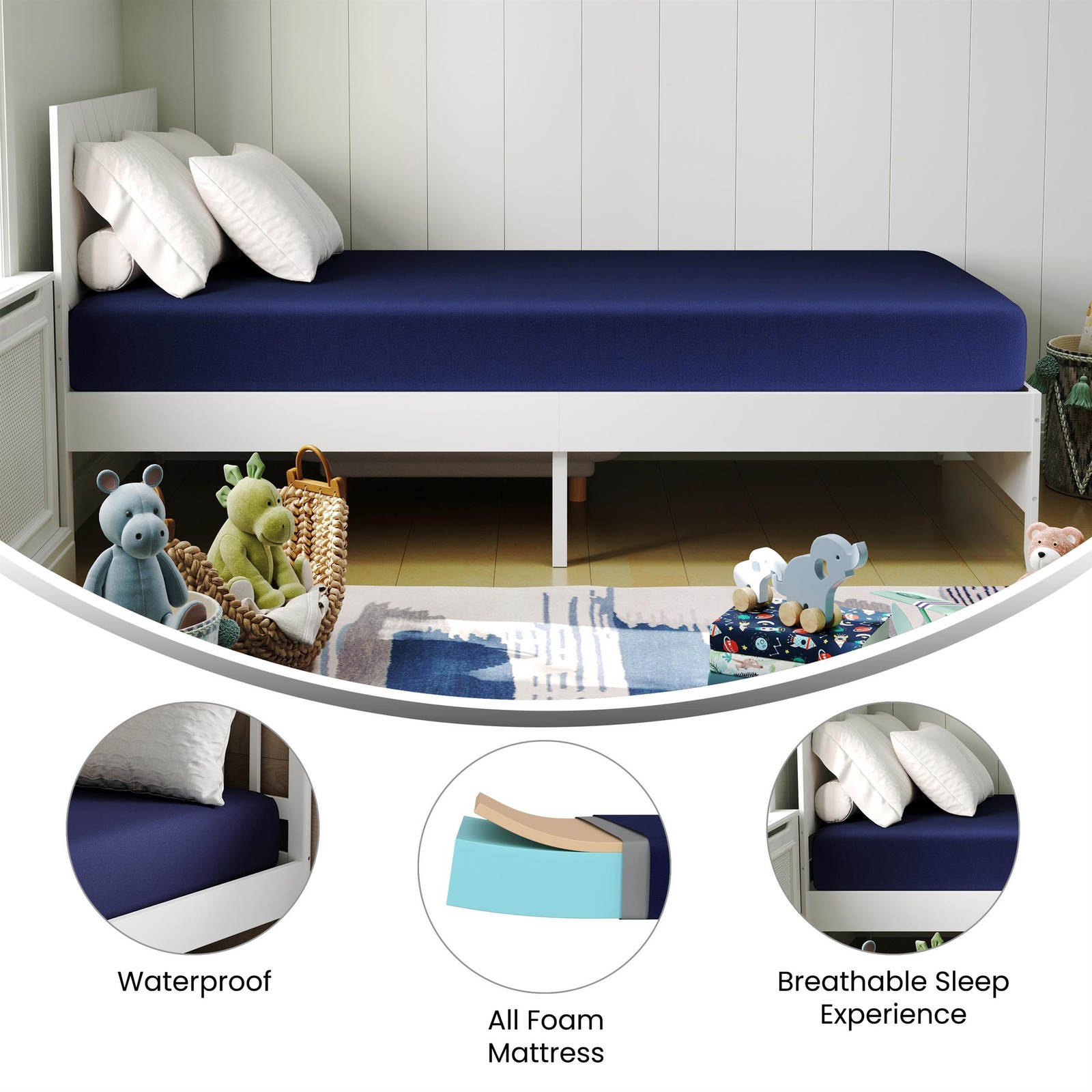 Liquid-Resistant Memory Foam Twin XL Cooling Mattress w/ Zippered Cover in Blue