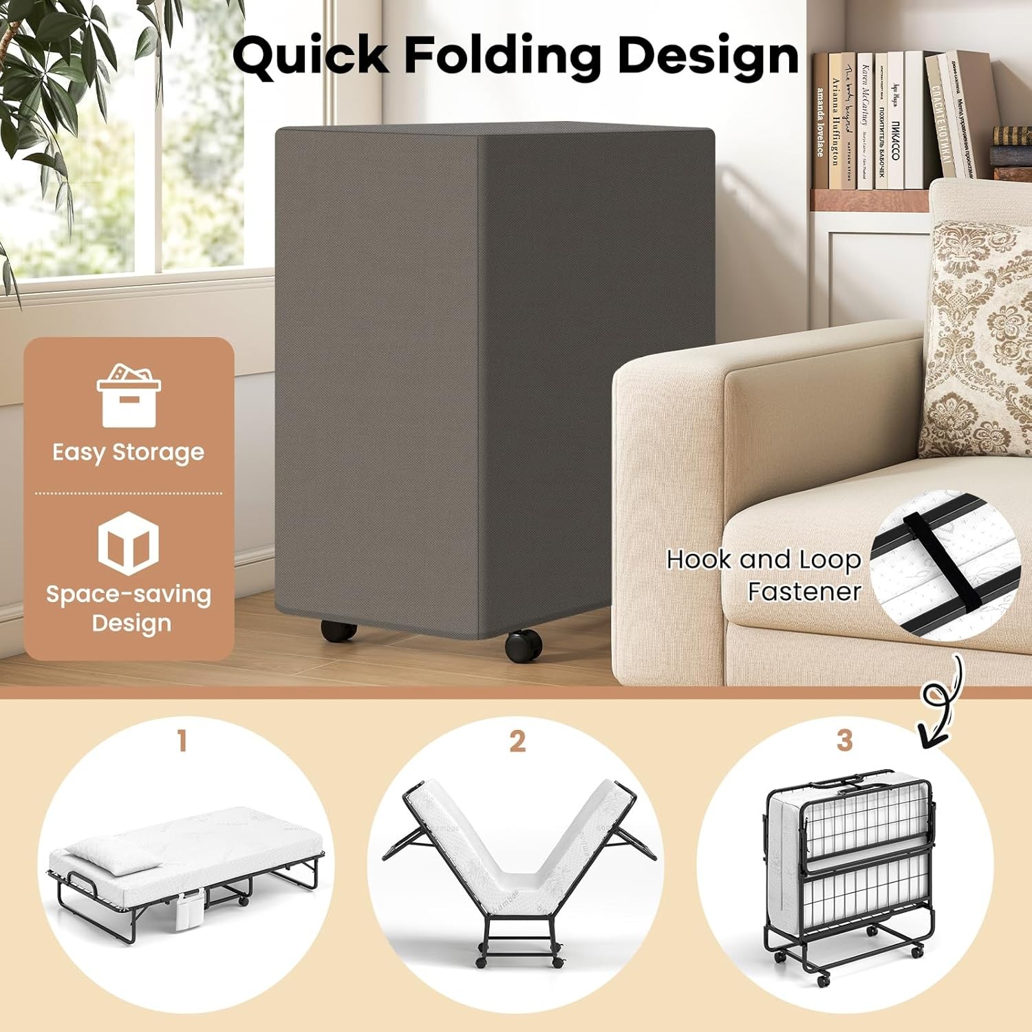 Twin Folding Bed with 5 Inch Mattr, Rollaway Guest Bed with