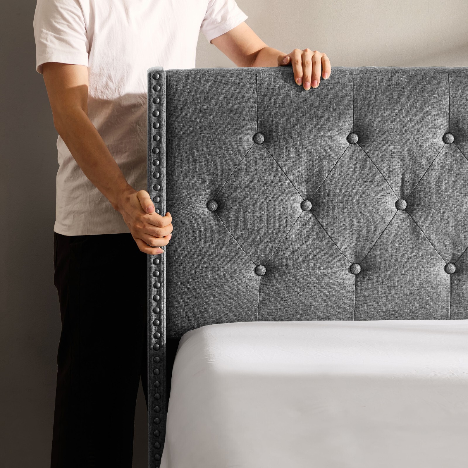 Bed Frame Wingback with Headboard & Green Tea Memory Foam Mattress 8″ 10″ 12″