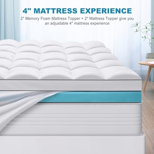 MASVIS Size Dual Layer 4 Inch Memory Foam King 2″Memory Foam+2″Mattress Topper