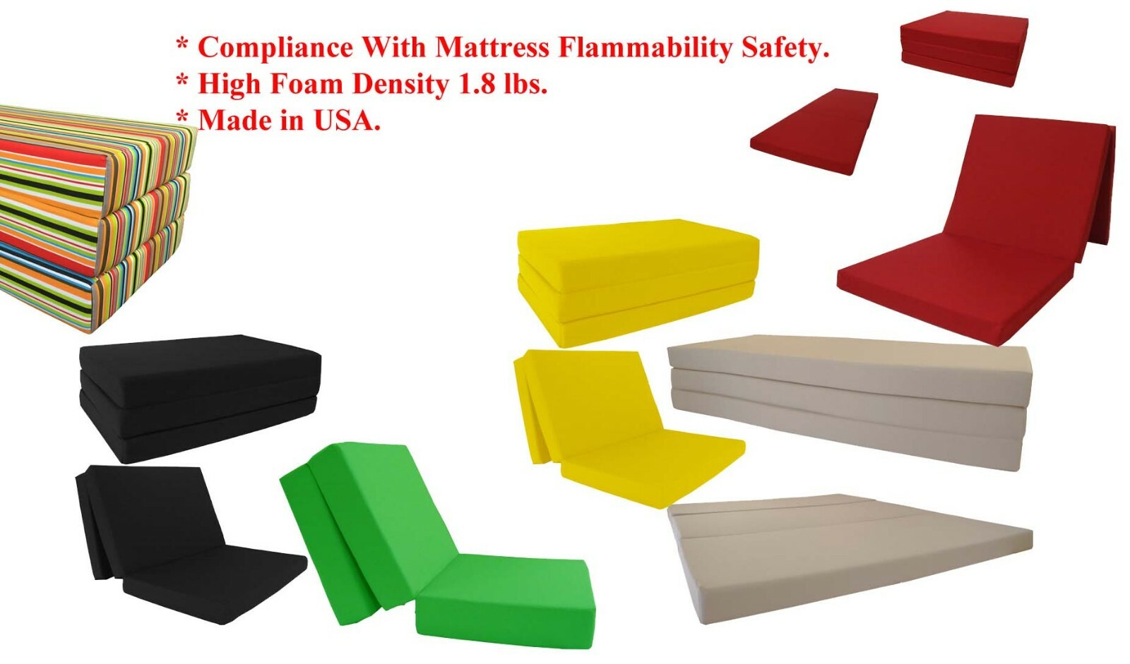 Trifold Foam Beds, Foldable Mattresses, Cushions, Seats 6x27x75, Tan