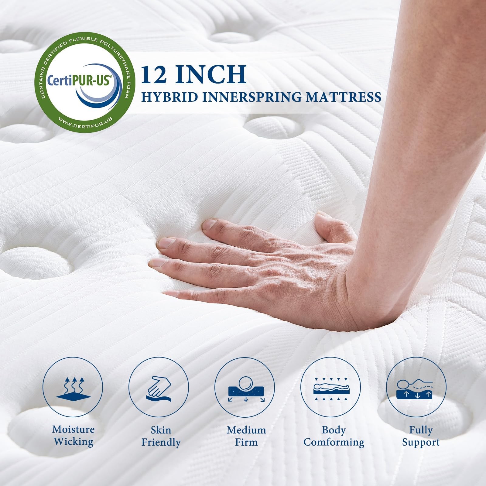 Twin Mattress 12 Inch Hybrid Mattress Twin Size Bed Mattresses in A Box Indiv…