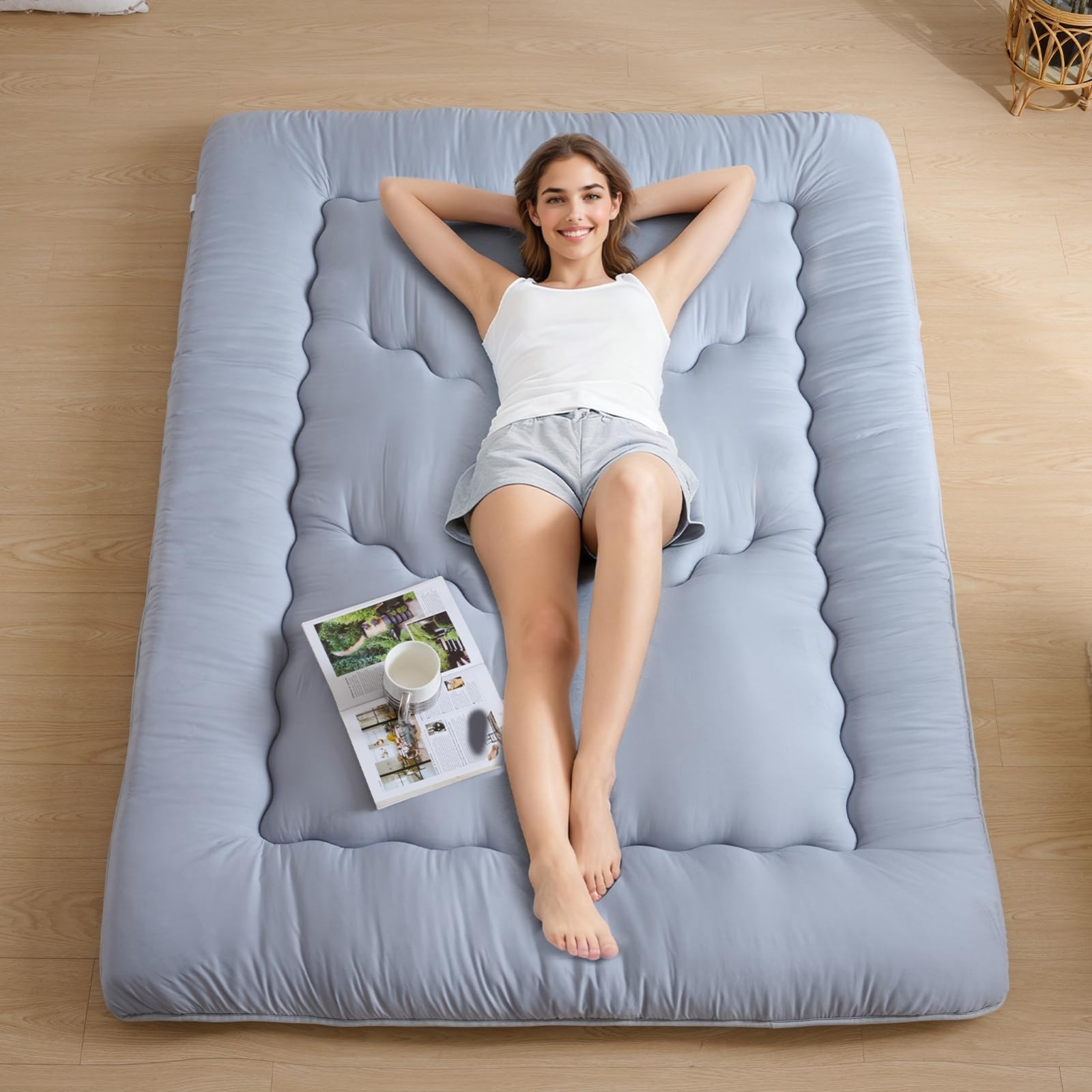 Portable Japanese Floor Mattress 3.5″ Thick Futon Tatami Bed for Adults & Kids,