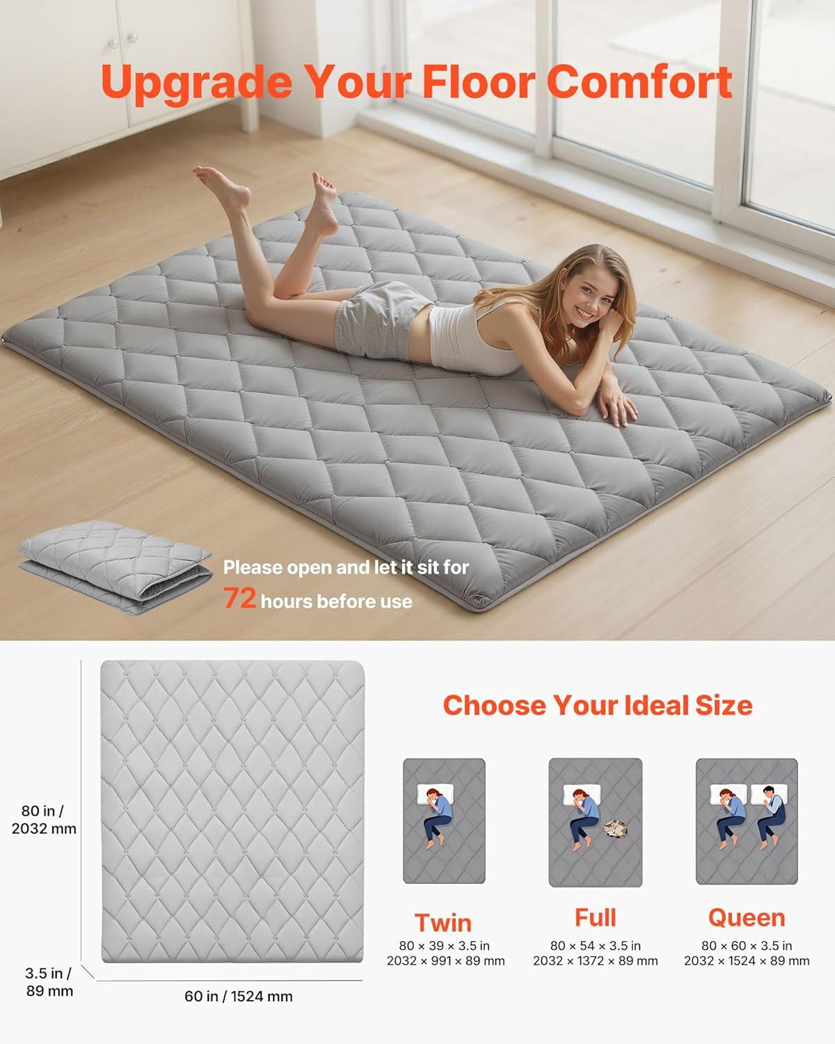 Japanese Floor Mattress, Futon Mattress, 100% High Density Comfortable Foam, Fol