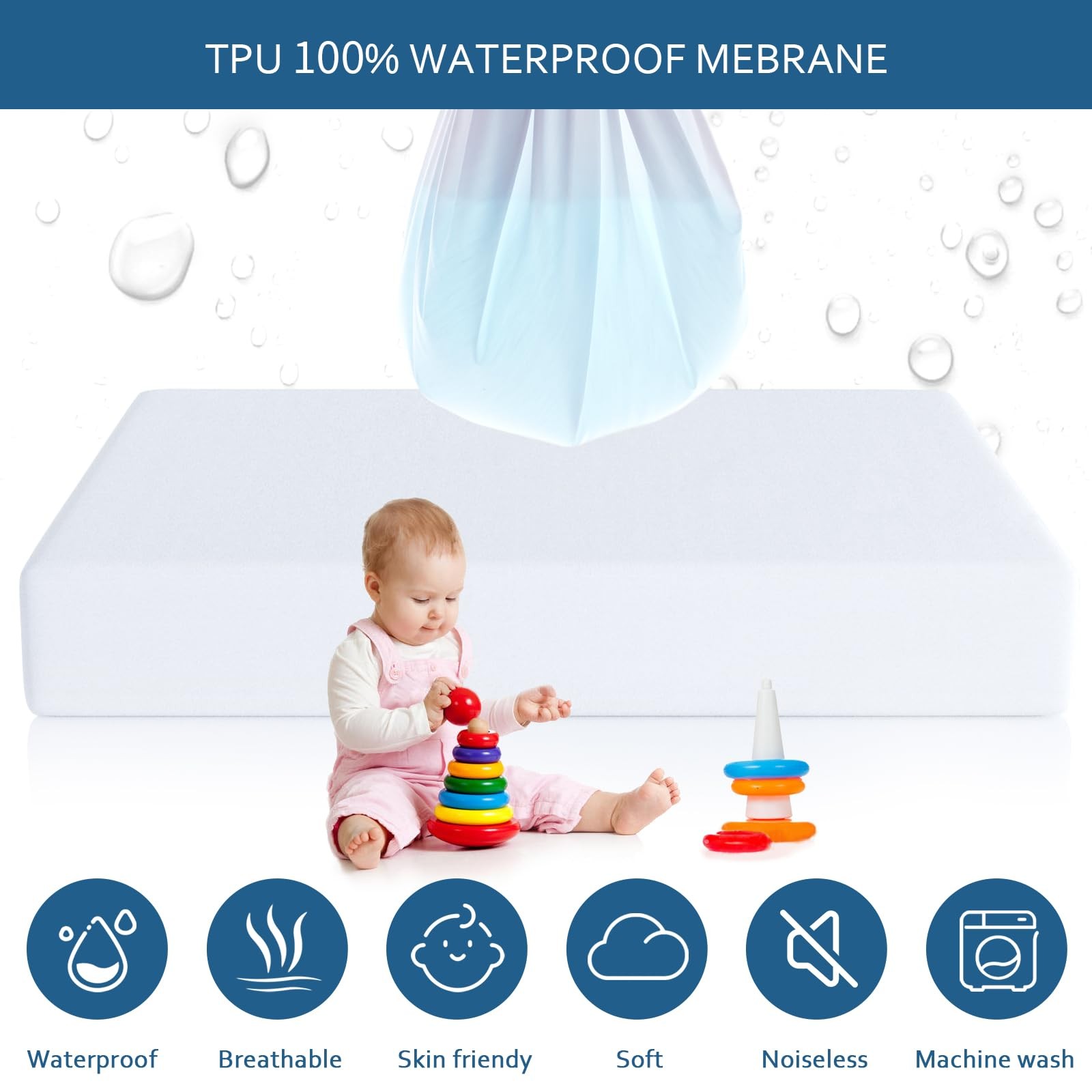 Waterproof Mattress Protector Twin Size,Mattress Cover Protector, Twin, White
