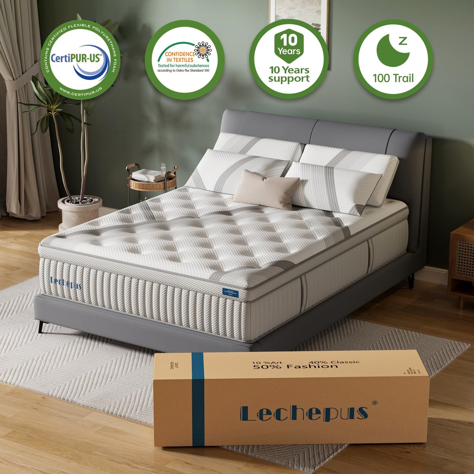 Lechepus Queen Mattress,14Inch Memory Foam Hybrid Mattress with 7-Zone Pocket…