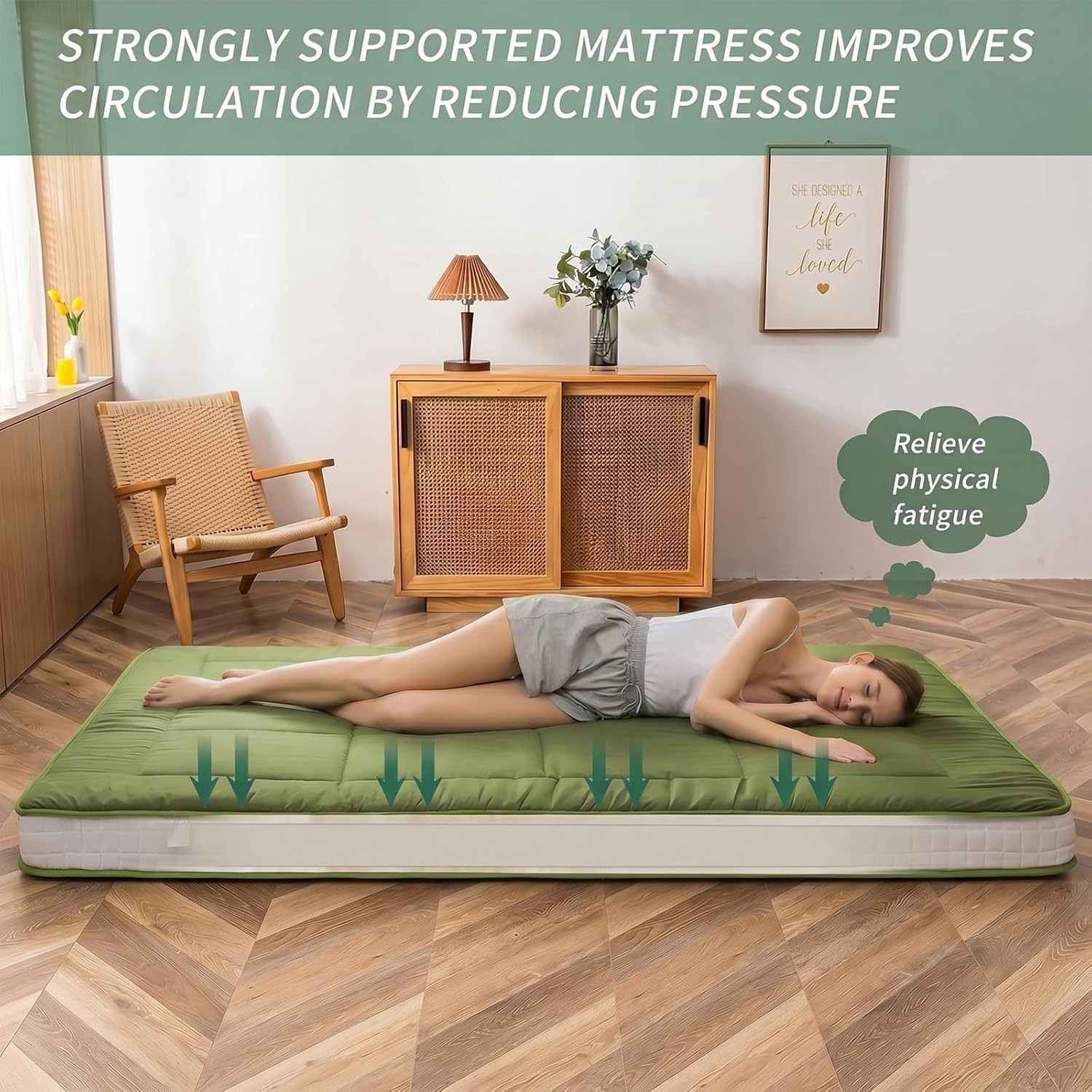 Futon Mattress, Padded Japanese Floor Mattress Quilted Mattress Topper, Extra…