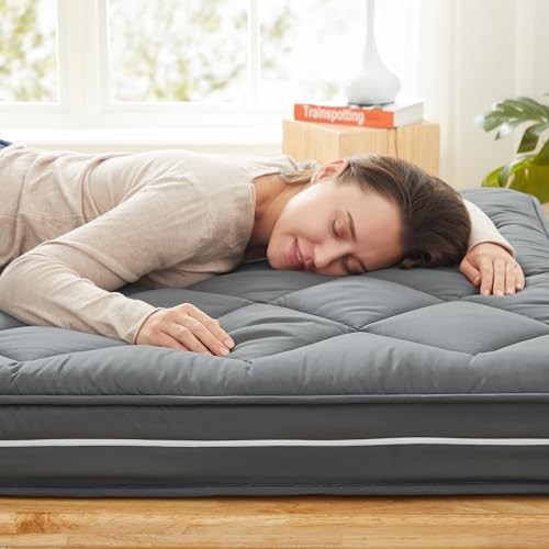 4Inch Twin Floor Mattress,3-Layer Structure Cot Twin:75″x38″ Dark Gray