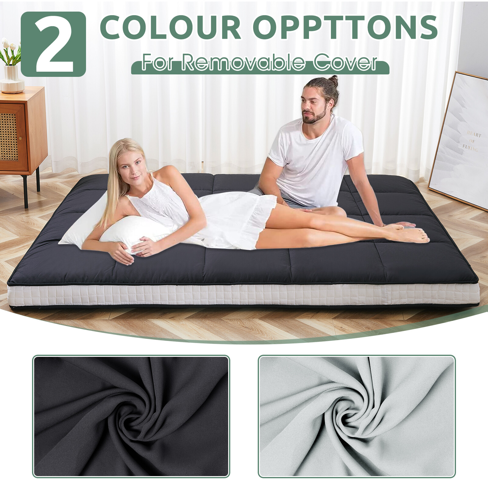 MOPHOTO Japanese Floor Mattress Wave Quilting Shiki Futon Twin Size Black Mat