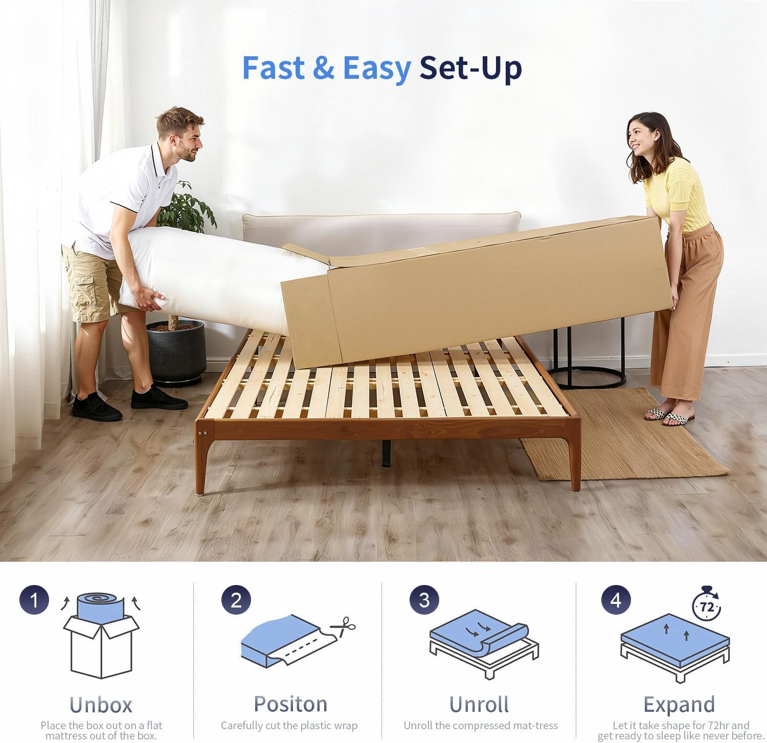 | 8 Inch Twin Mattress | Medium Firm | Gel Memory Foam Mattress | White | Bed in