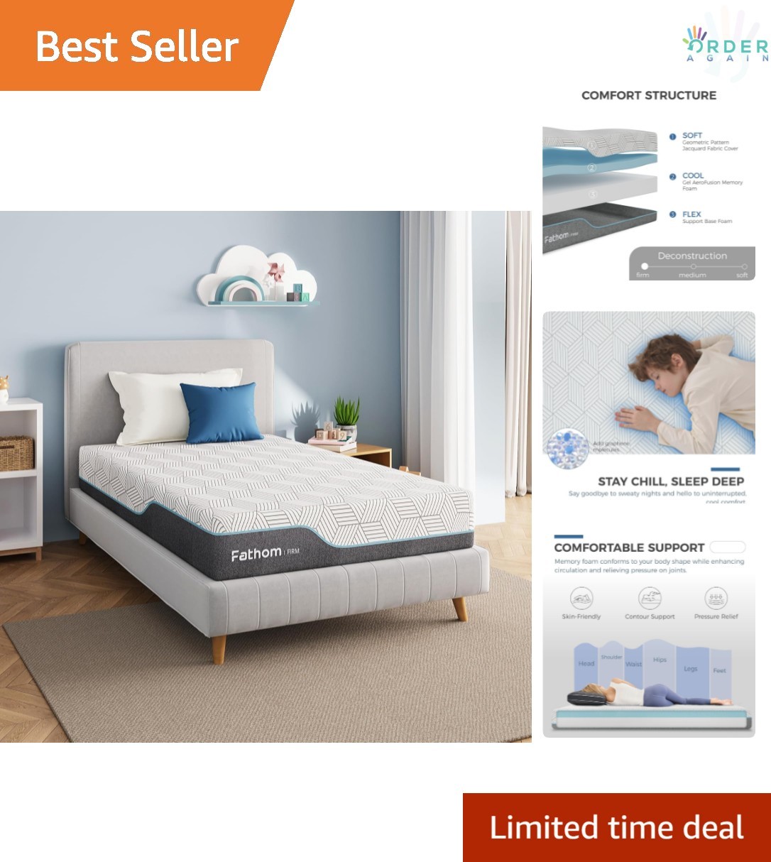 Twin Mattress Memory Foam 6 Inch Gel Cool Sleep CertiPUR-US Safe Back Pain Re…