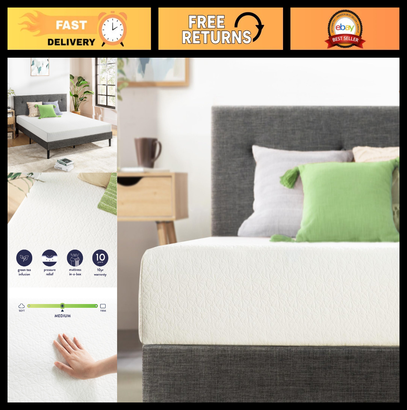 6″ Twin Mattress Bed-in-a-Box, Green Tea Memory Foam, Comfortable Sleep Solution