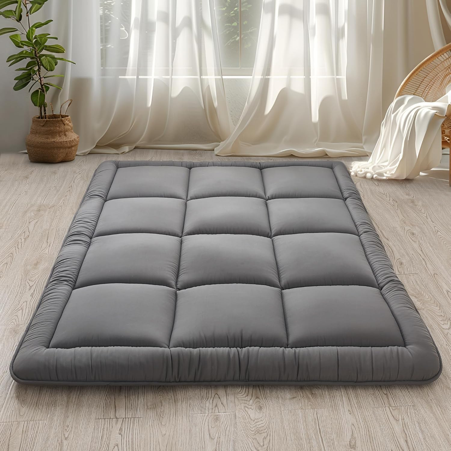 Japanese Floor Mattress Futon Mattress 3″ Grey Tatami Mat Shredded Memory Foam F