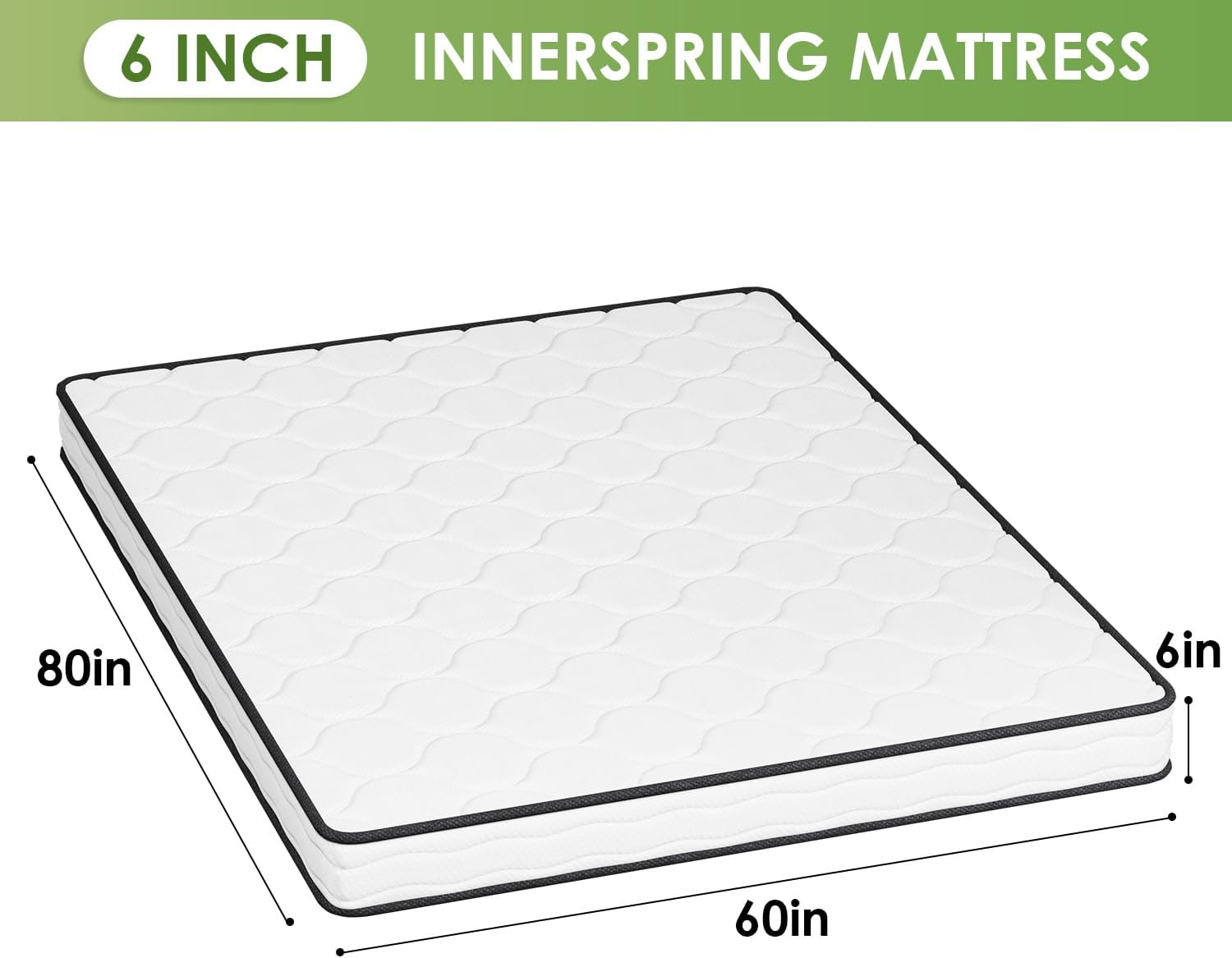 | 6 Inch Queen Mattress | Medium Firm Hybrid Mattress | White | with High-Densit