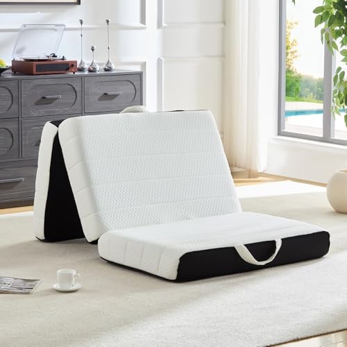 Foldable Mattress Tri-Fold Memory Foam Mattress Topper with Full 4 Inch