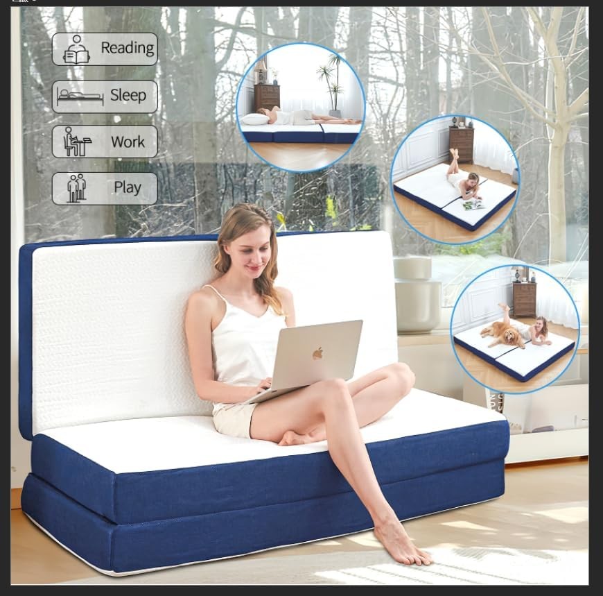Folding Mattress Size,4 inch Memory Foam Tri Portable Trifold Queen 4 Inch