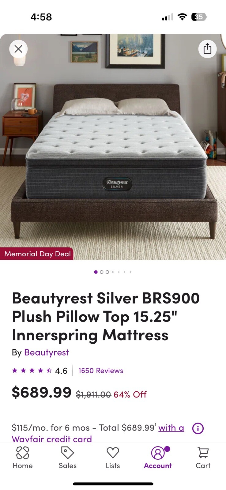 Simmons Beautyrest Silver BRS900 Plush King Mattress Set with Box Spring