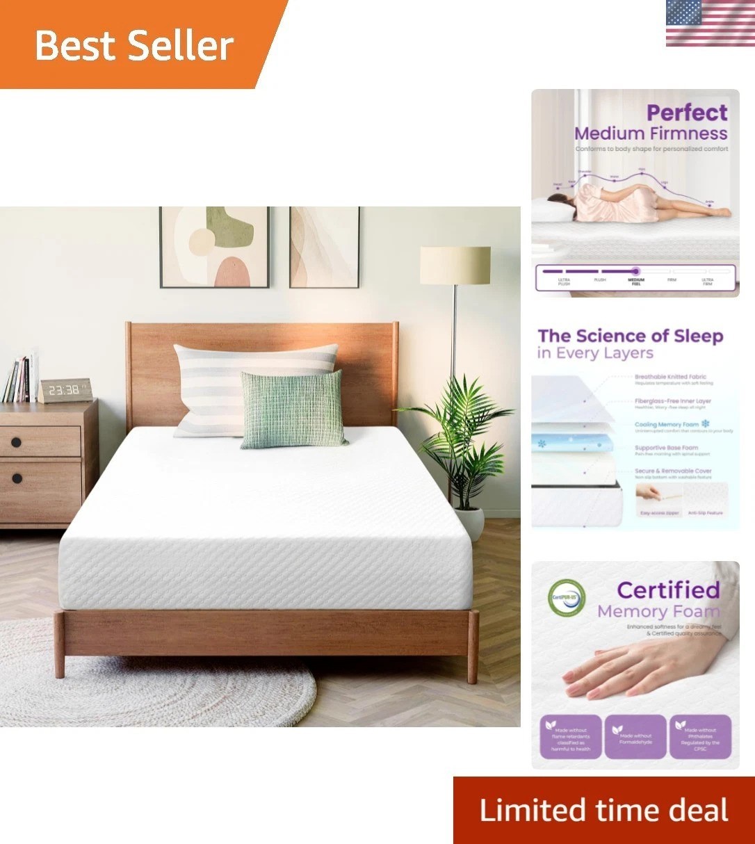 8 Inch Twin Cooling Gel Memory Foam Mattress for Cool Sleep Medium Feel Certi…