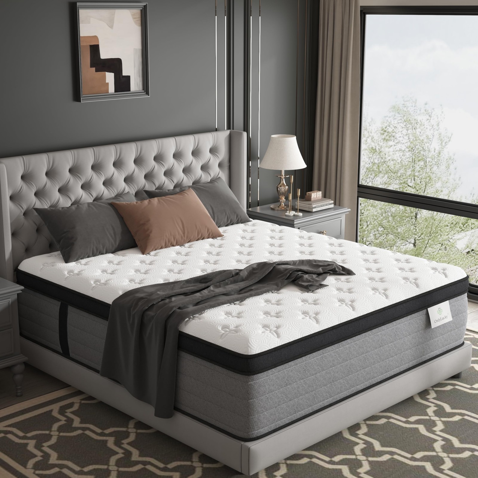 Onlylucky King Size Mattress 12 Inch, Luxury Hotel (U.S. Standard), Grey