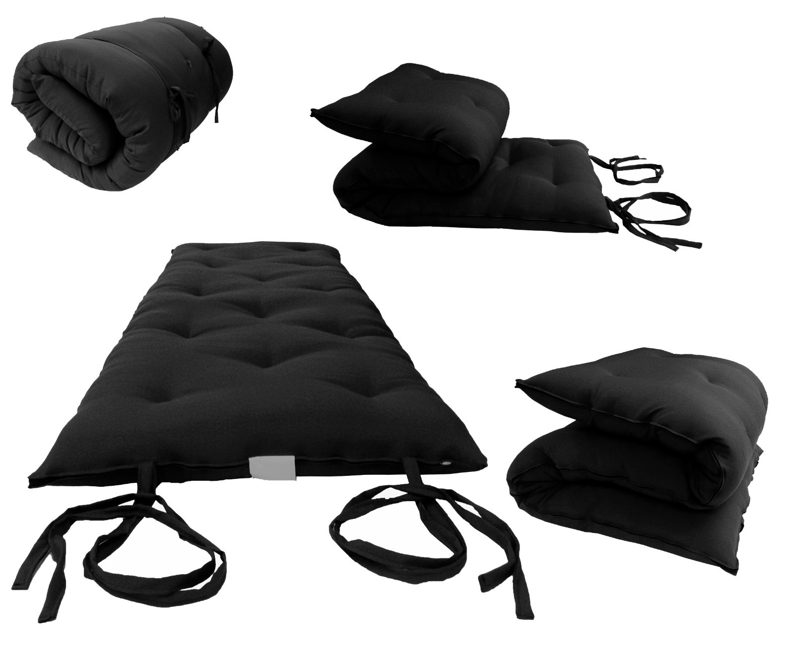 Black Full Traditional Japanese Floor Rolling Futon Mattresses, Tatami, mats