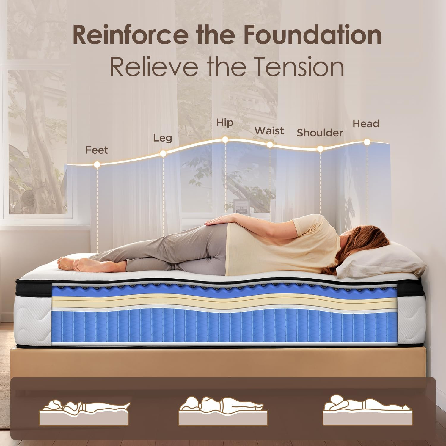 Queen Hybrid Mattress 12″ Medium Firm Zoned Pocket Springs
