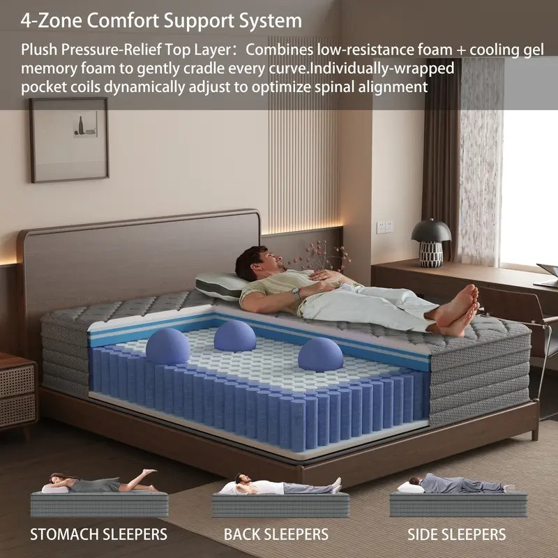 12»14» Gel Memory Spring Foam Hybrid Mattress Twin Full Queen King Size In Box