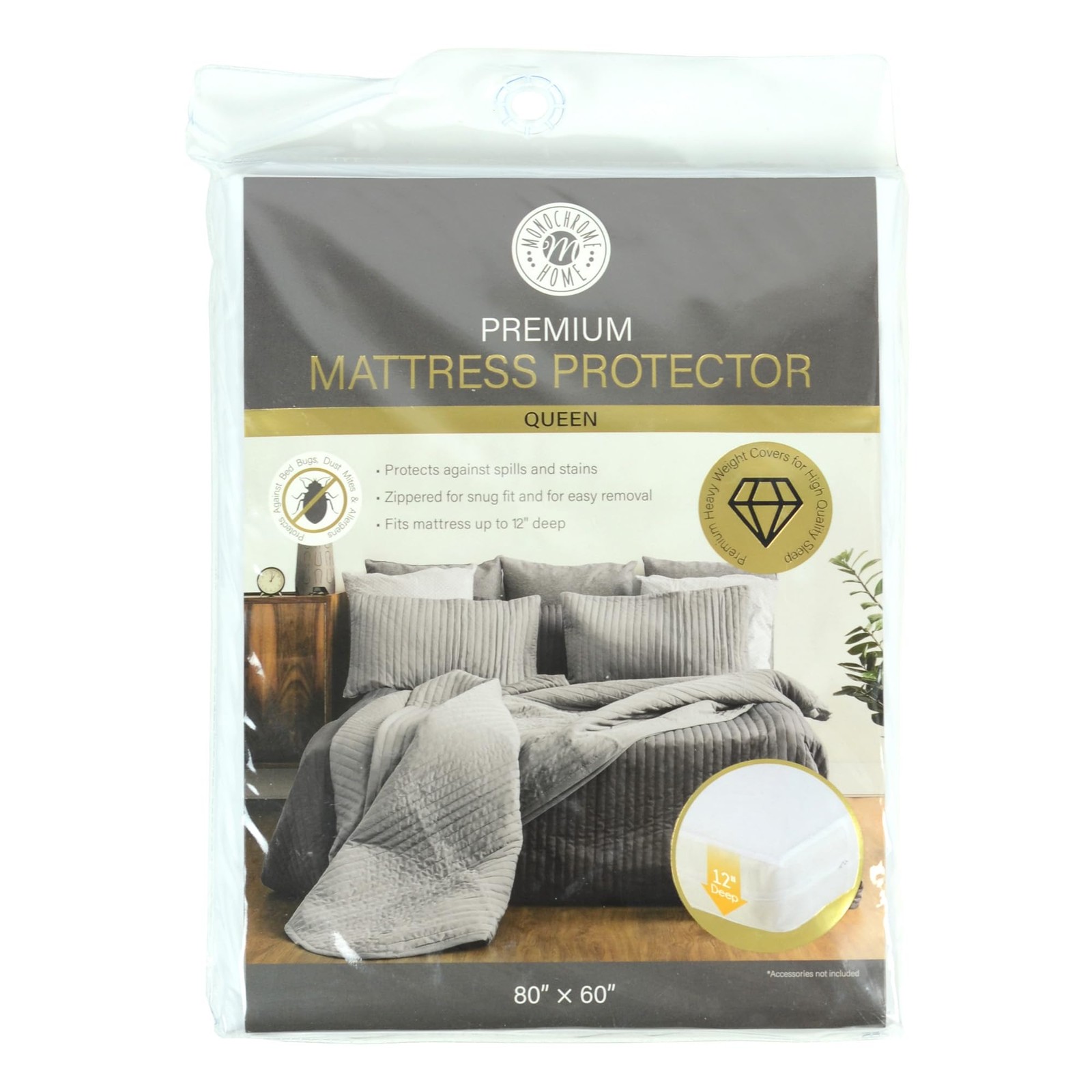Home Expressions 4Gauge Vinyl Zippered Mattress Queen 80″x60″x12″ Deep, White