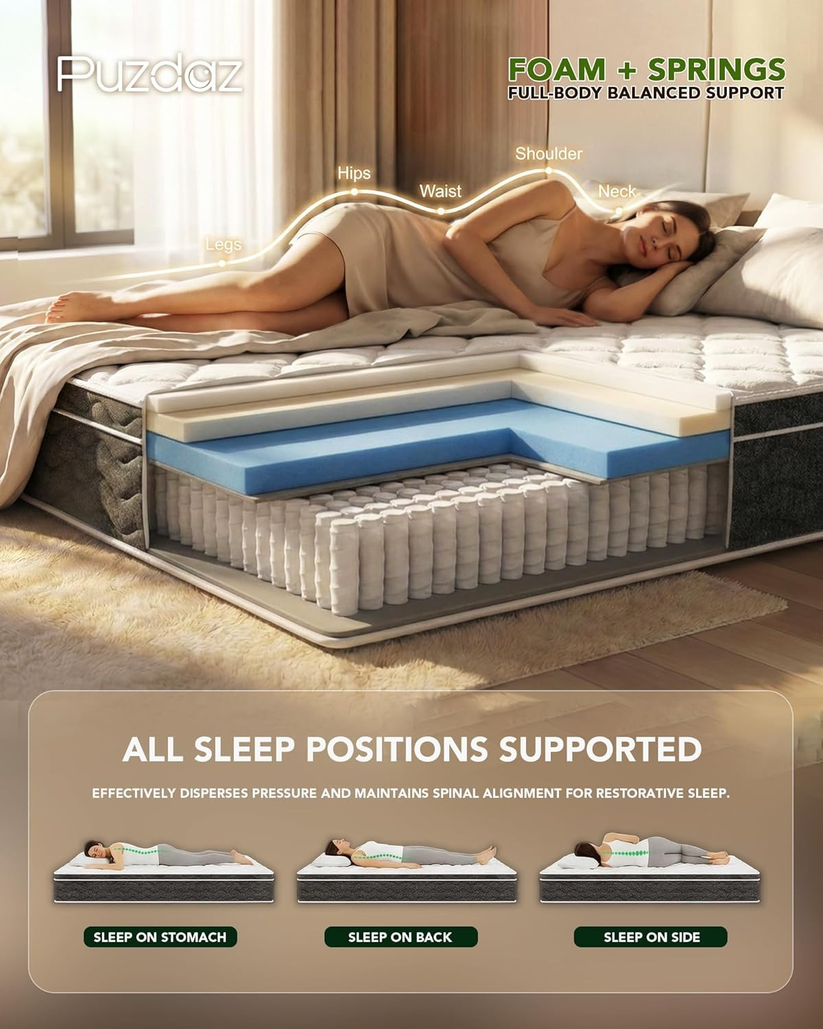 Queen Mattress 12 Inch Hybrid Mattress Queen Size – Memory Foam & Individually P