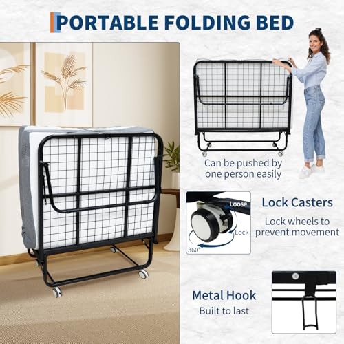 Folding Bed with 5″ Memory Foam Mattress, 75″ x 38″ Portable Twin XL Black