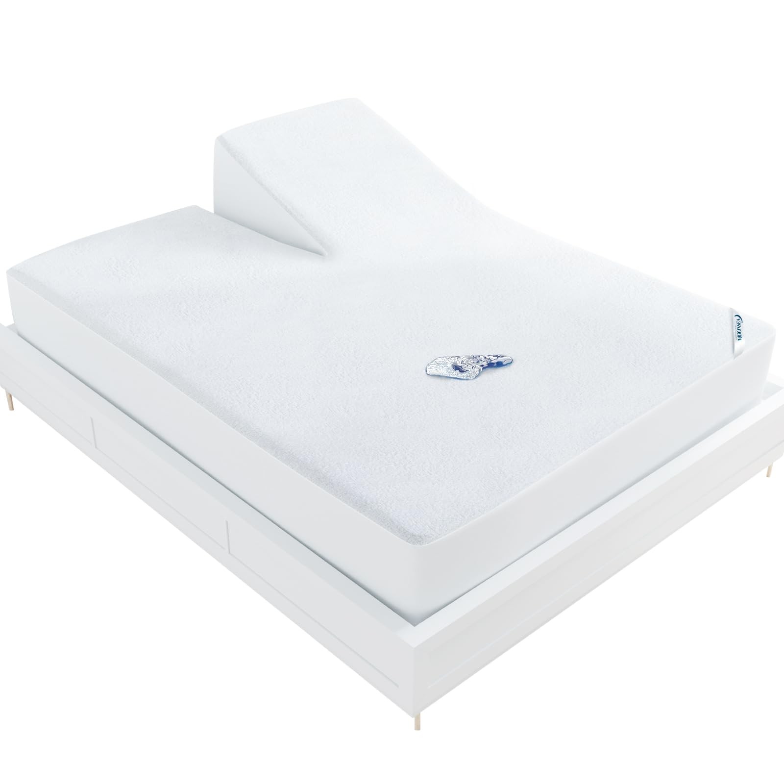 Split Head King Size Mattress Protector Waterproof,for King, White