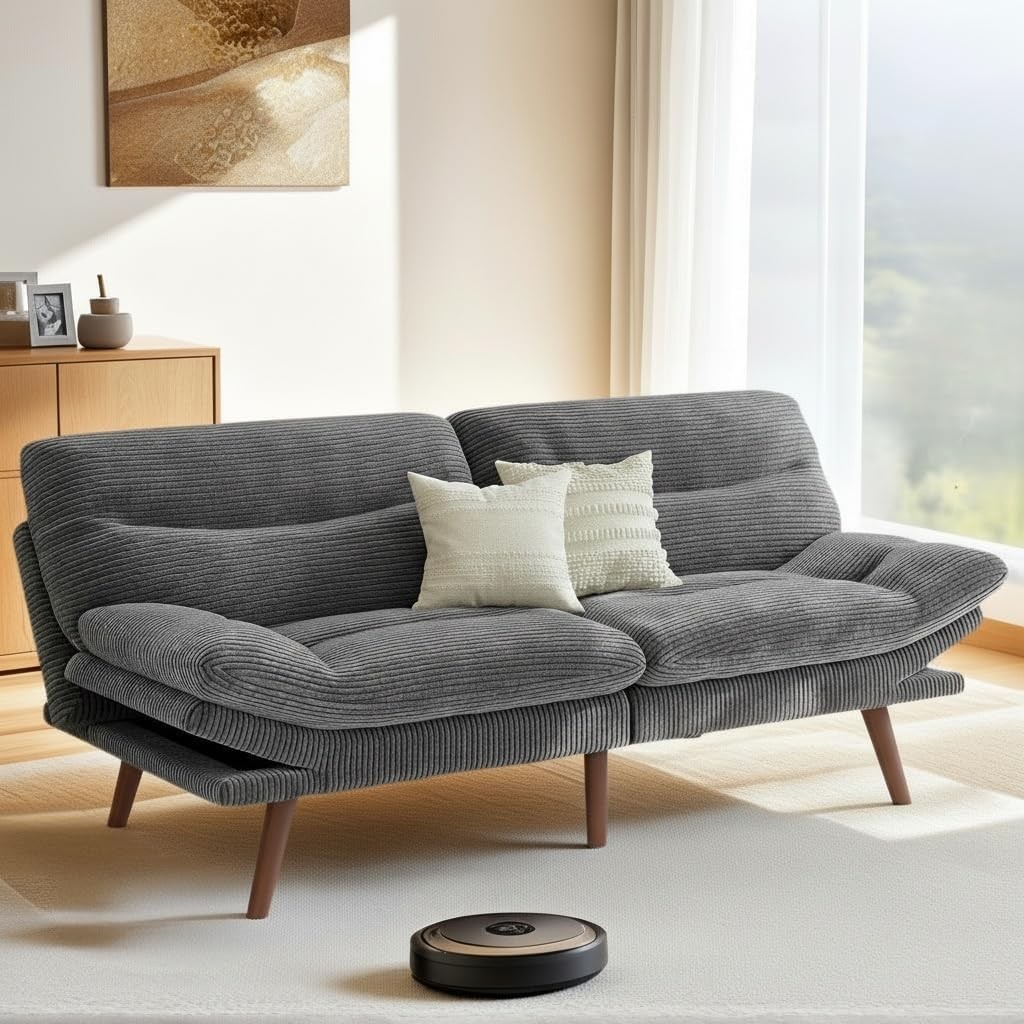 Pipi Futon Sofa Bed, 75 Inch Corduroy Futon Couch Convertible with