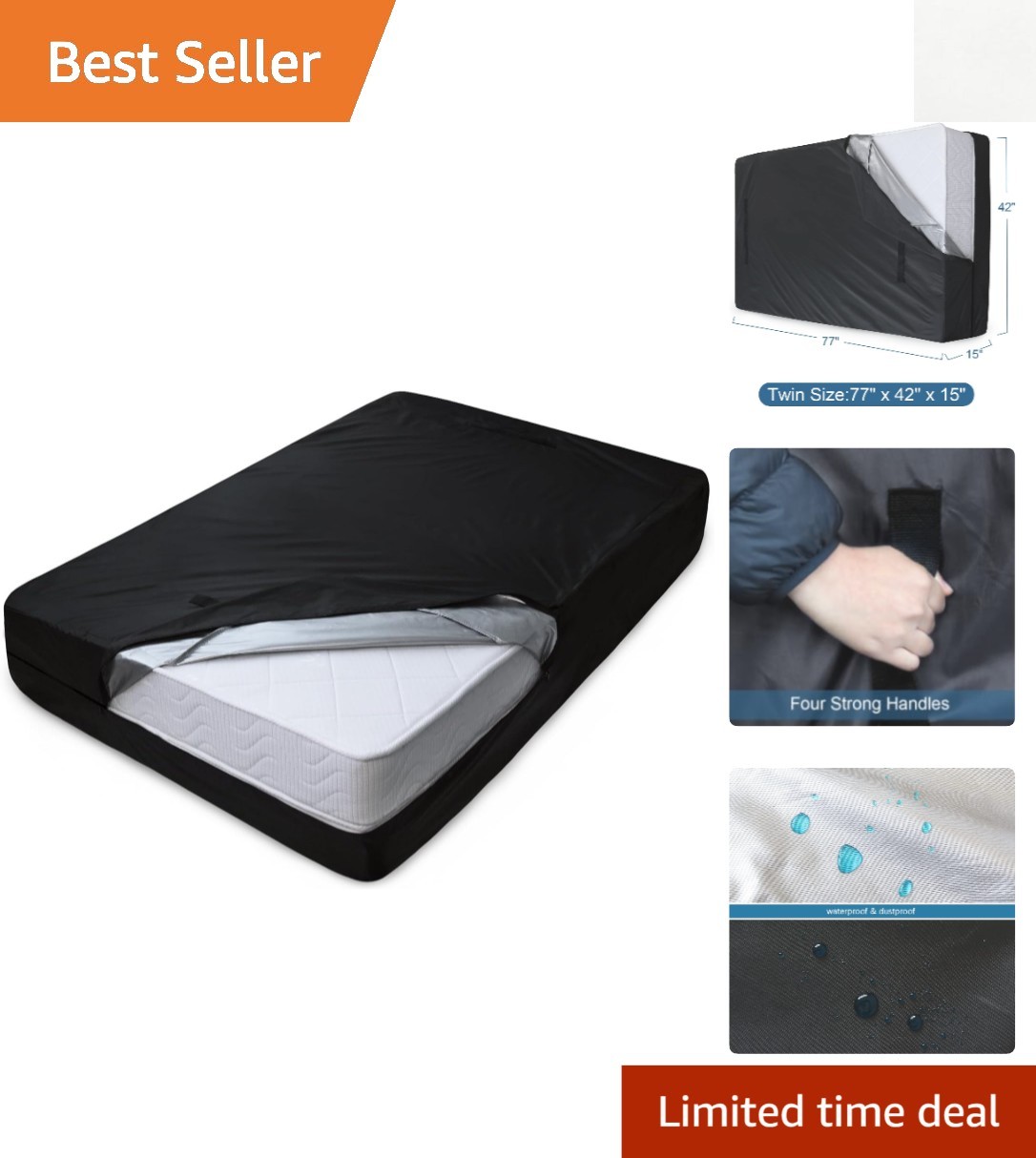 Twin Size Reusable Mattress Protector with Strong Handles and Waterproof Design