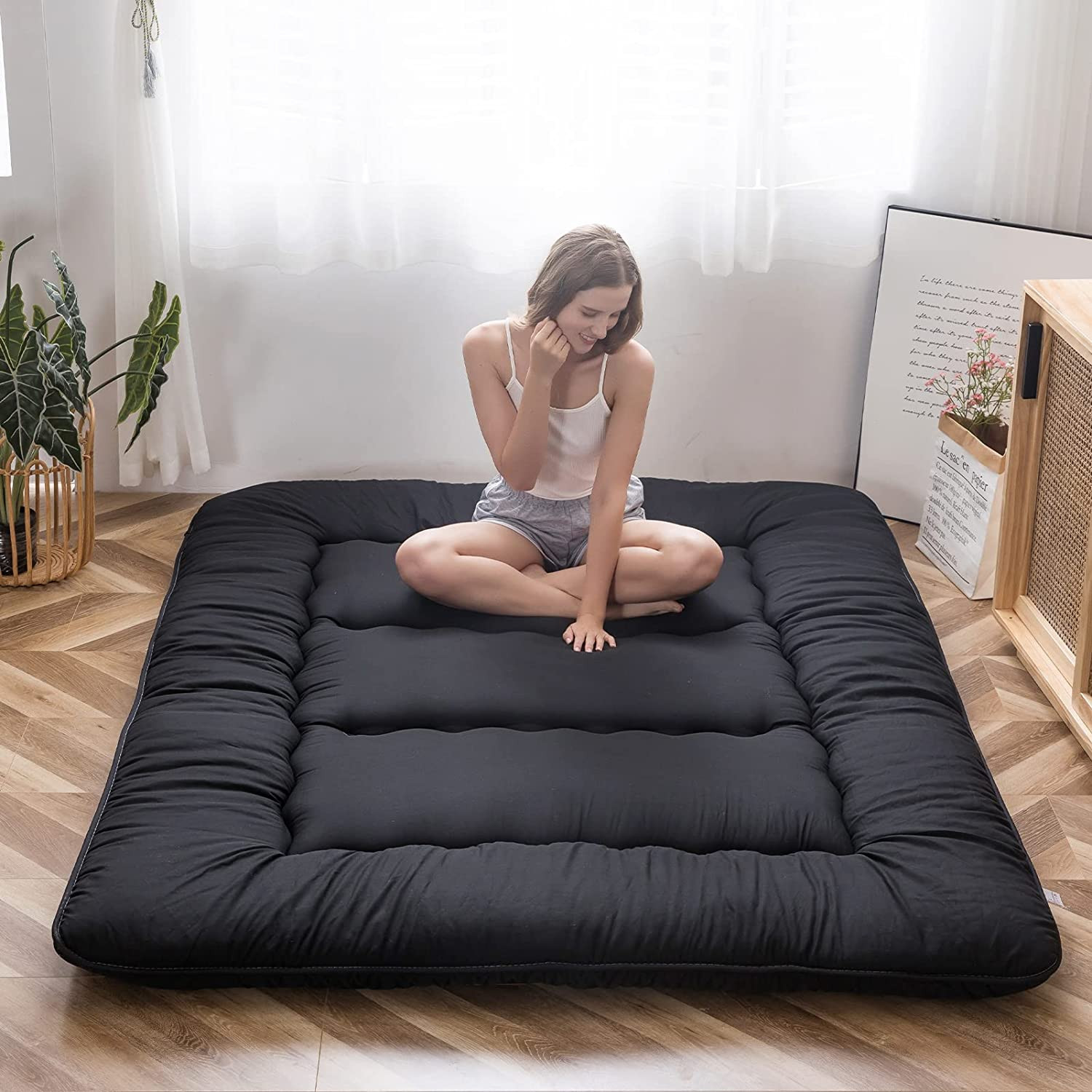 Japanese Floor Mattress Futon Mattress, 4″ Thicken Tatami Mat Sleeping Pad Folda