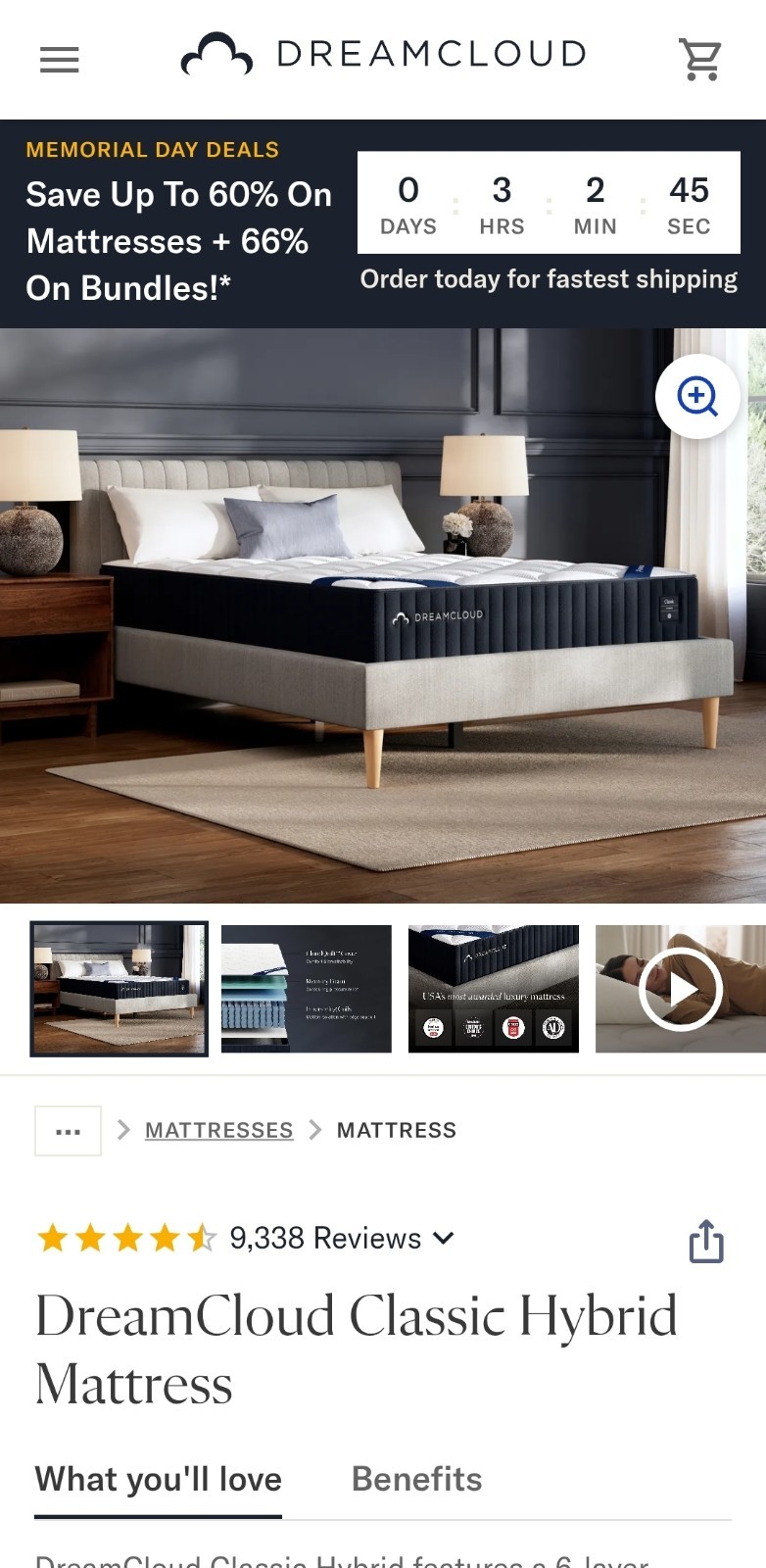 DreamCloud Classic 12″ King Mattress Hybrid Gel Memory Foam