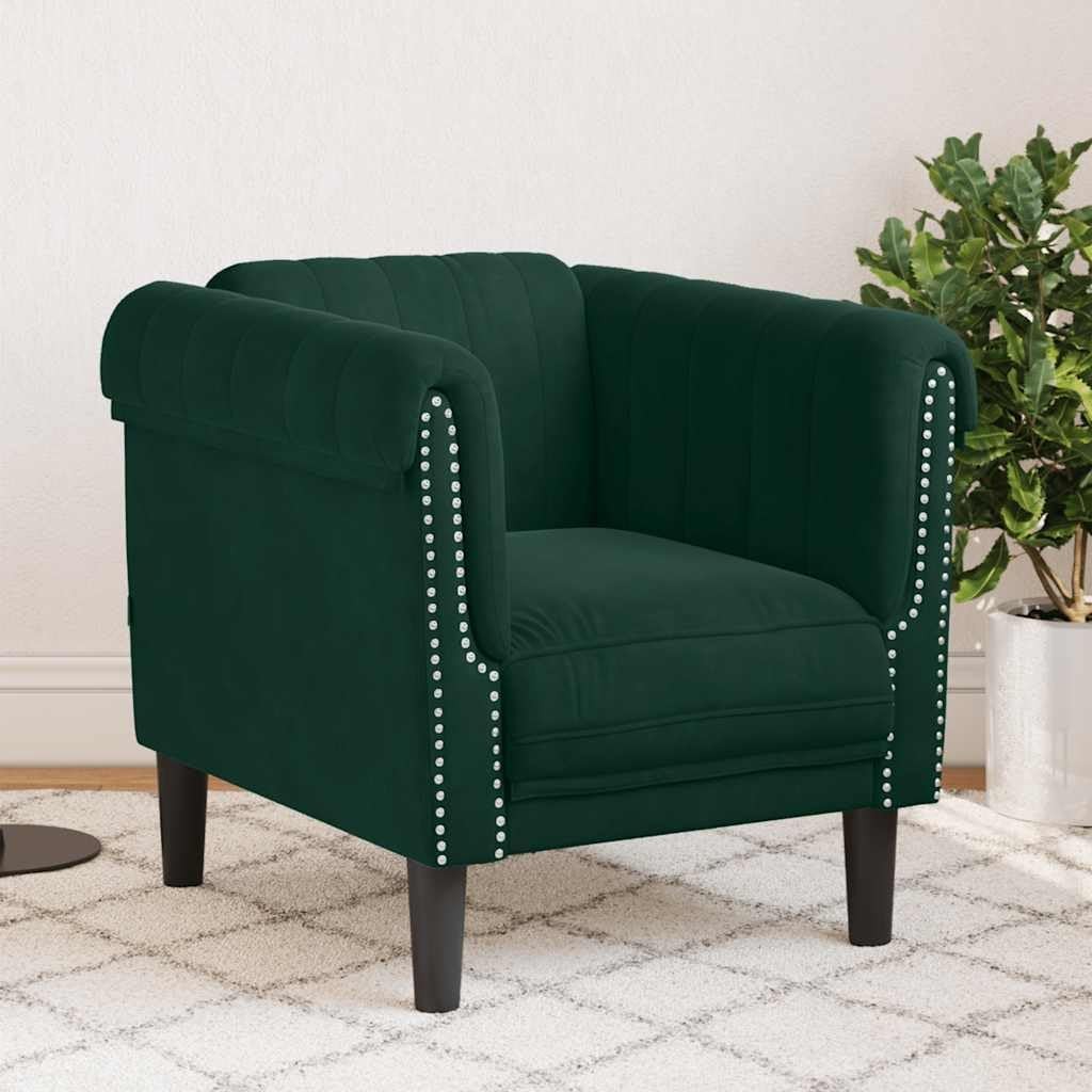 Dark Green Veet Sofa Chair, Modern Single Seater, Solid Wood Fre,