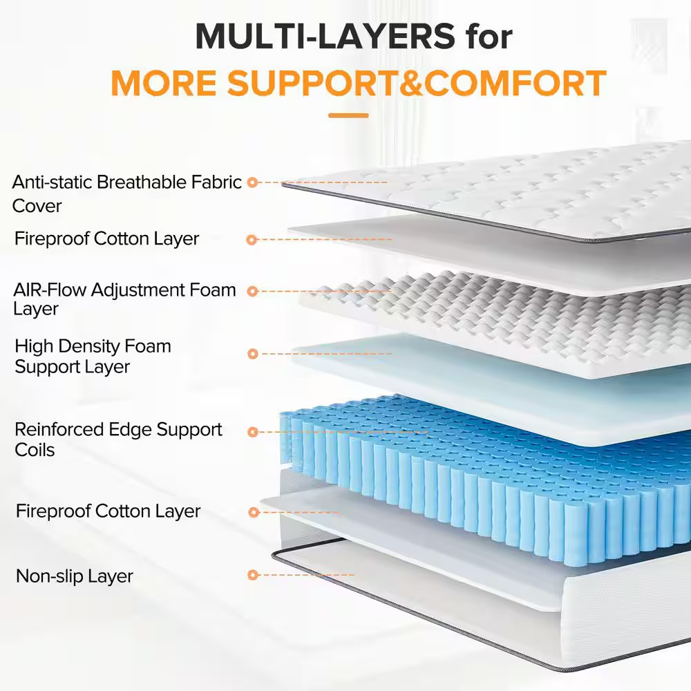 King Size 12 In. Medium Hybrid Memory Foam Mattress with Certipur-Us and Oeko-Te