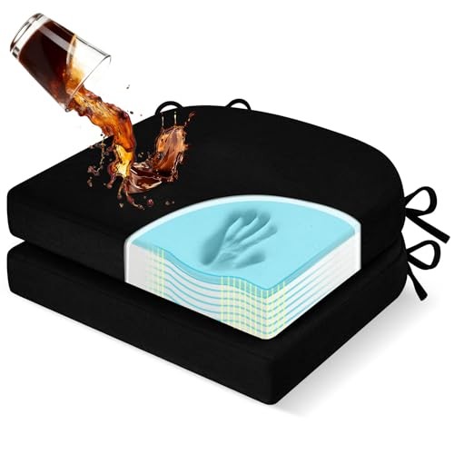 Chair Cushions for Dining Chairs, Memory Foam Linen Kitchen Pack of 2 Black
