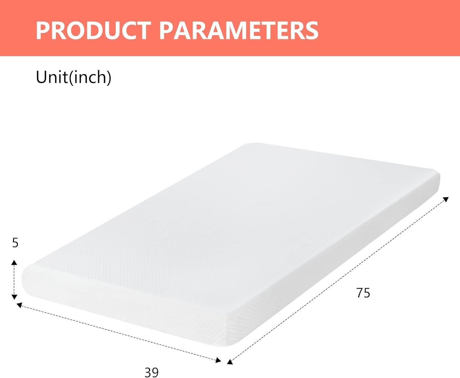 5 Inch Twin Mattress in White – Cooling Gel Memory Foam with Pressure Relief