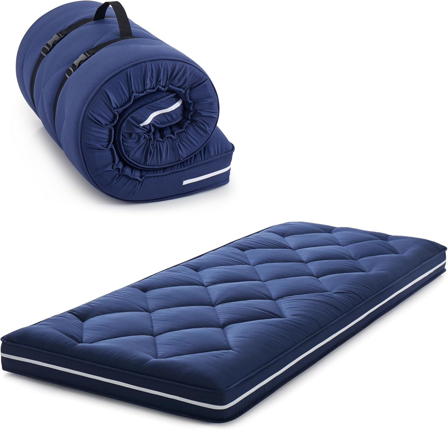 Portable 4″ Twin Gel Memory Foam Mattress Topper with Removable Cover, Blue