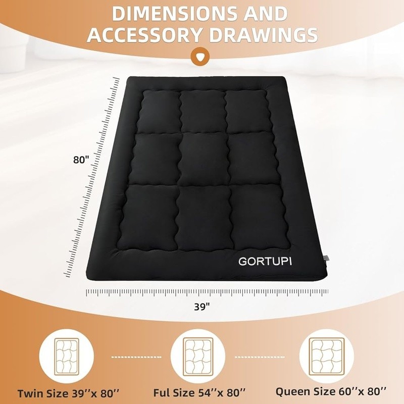 Floor Mattress Futon Mattress 3″ Black Thicken Foldable Tatami Mat Sleeping Pad