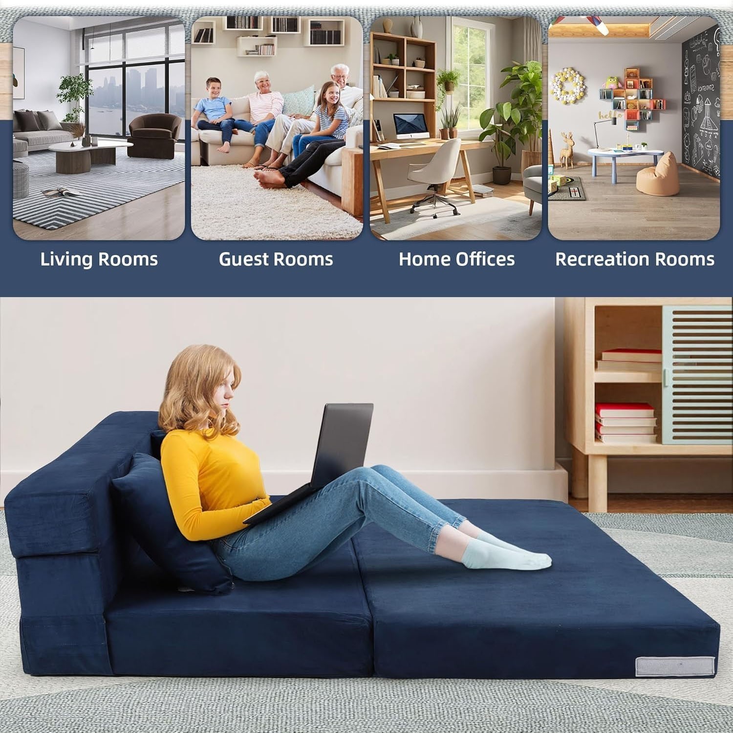 Queen Size Folding Sofa Bed Convertible Floor Futon Bed Mattresses w/ 2 Pillow💥