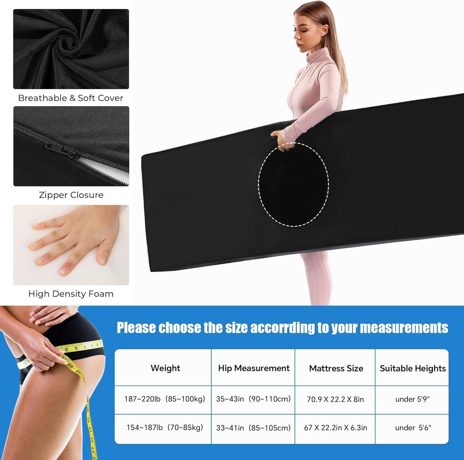 BBL Recovery Mattress with Hole – High Density Foam Pillow for Post-Surgery Comf